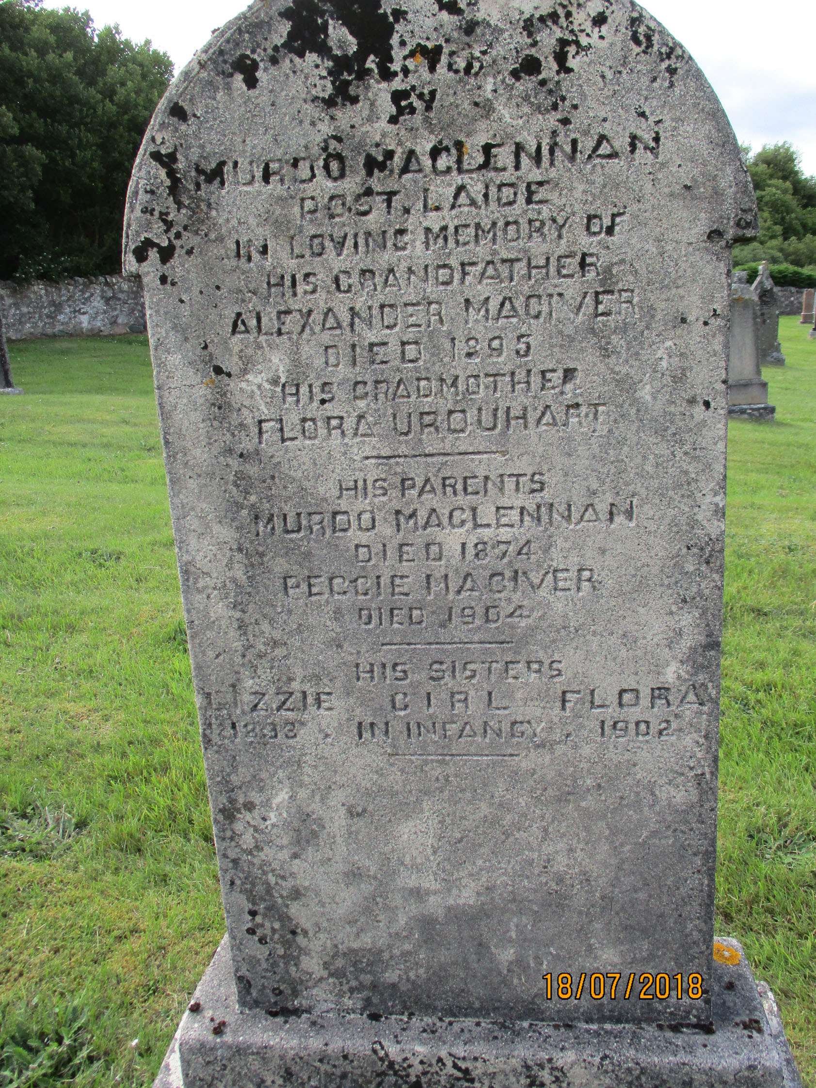 Photo of headstones/Murdo MacLennan died 1875 MI Laide, Gairloch